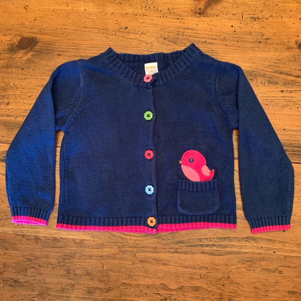 ** Gymboree Navy Button Up Sweater w/ Bird
